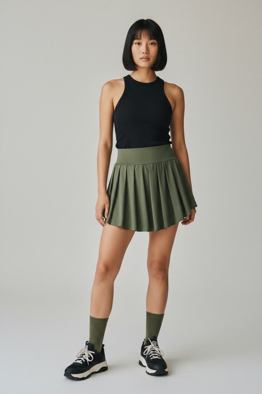 Aerie OFFLINE Real Me Pleated  Preppy Tennis Skirt Skort Olive Green Size XS
